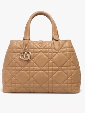 Tan Quilted Leather Tote with Signature Charms